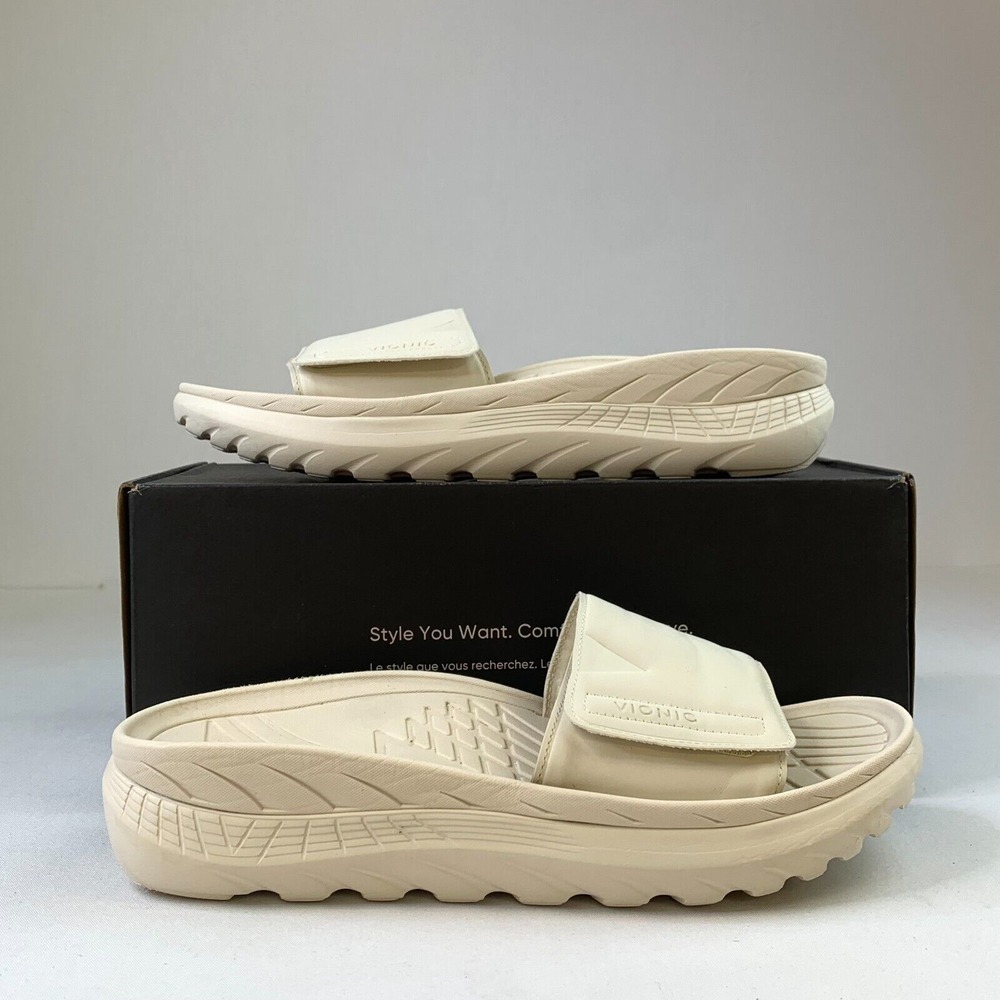 Vionic Mens‎ Blissful Rejuvenate Slider Cream Slip-On Strap Sandal Sz 11.5M